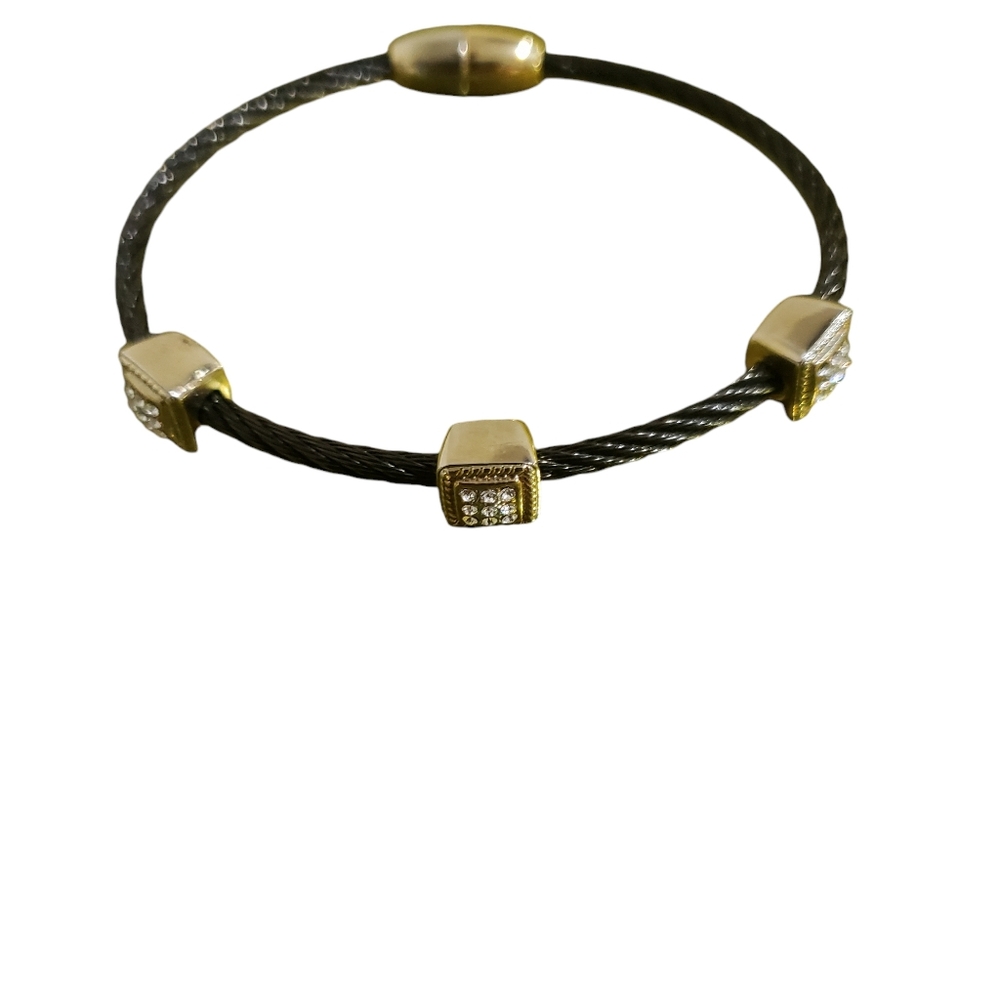 ELEGANT BLACK & GOLD/ SILVER WITH FAUX DIAMOND ACCENT MAGNETIC CLOSURE BRACELET